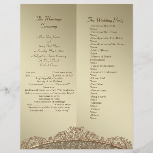 ダマスクカスタム金ゴールド結婚式 プログラムフライヤーデザイン (裏面)