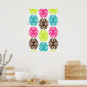 ダマスクカラフルフローラかわいいネオン花柄 ポスター (キッチン)