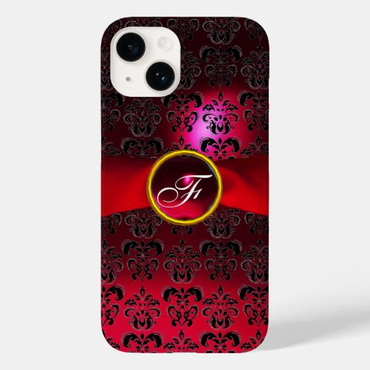 ダマスクガーリーモノグラム赤ブルゴーニュのリボン Case-Mate iPhoneケース (裏面)