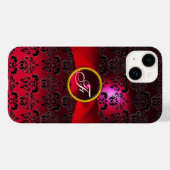 ダマスクガーリーモノグラム赤ブルゴーニュのリボン Case-Mate iPhoneケース (裏面 (横))