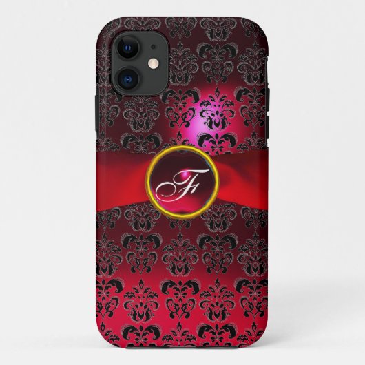 ダマスクガーリーモノグラム赤ブルゴーニュのリボン Case-Mate iPhoneケース (裏面)