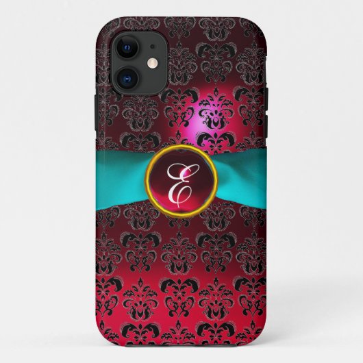 ダマスクガーリーモノグラム赤ブルゴーニュ白リボン Case-Mate iPhoneケース (裏面)