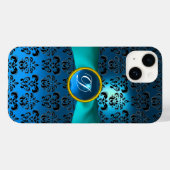 ダマスクガーリーモノグラム青リボン Case-Mate iPhoneケース (裏面 (横))