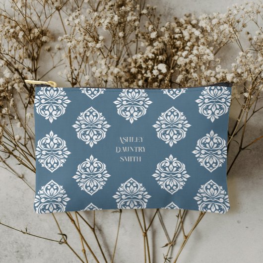 ダマスククラシックスタイリッシュティール（緑がかった色）グレイ アクセサリーポーチ