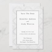 ダマスククラシックホワイトエレガントウェディング招待状 セーブザデート (正面)