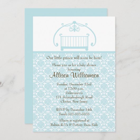 ダマスククリブ男の赤ちゃんベビーシャワー招待状 招待状 (正面/裏面)