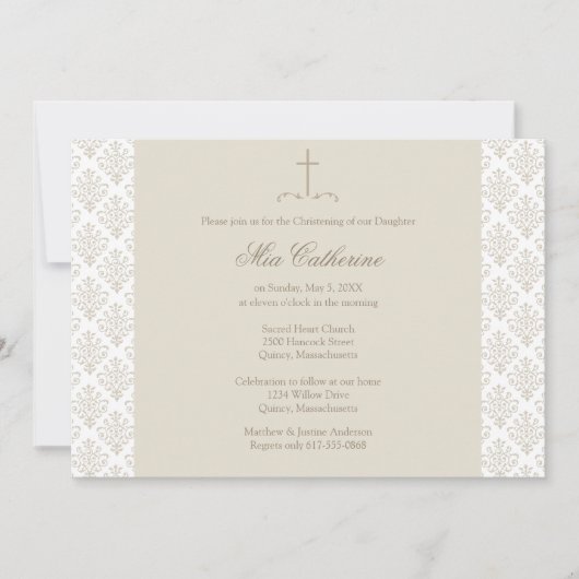ダマスククリームクロス《キリスト教》洗礼式や命名式/バプテスマ 招待状 (正面)
