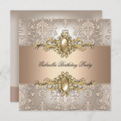 ダマスククリームコーヒーバースデーパーティーパール 招待状 (正面/裏面)