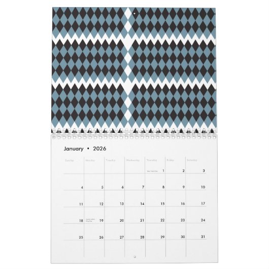 ダマスクグラフィック草イラストレーション高 カレンダー (1月 2026)