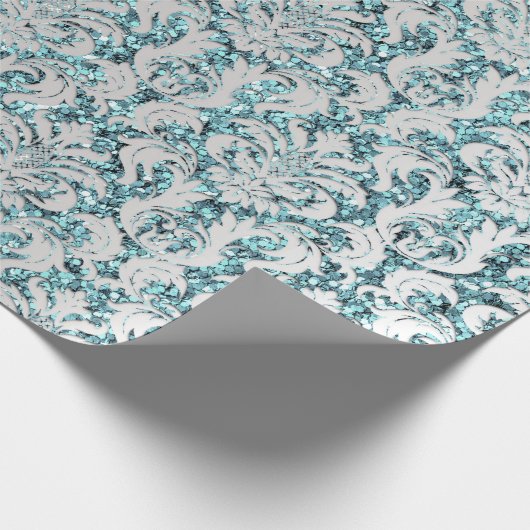 ダマスクグリッターティファニーシルバーグレイ王室のセイン ラッピングペーパー (角)