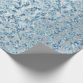 ダマスクグリッターブルーシルバーグレー王室のコテージルクス ラッピングペーパー (角)