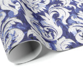 ダマスクグリッターブルーネイビーシルバーグレイ王室のコテージ ラッピングペーパー (ロールコーナー)
