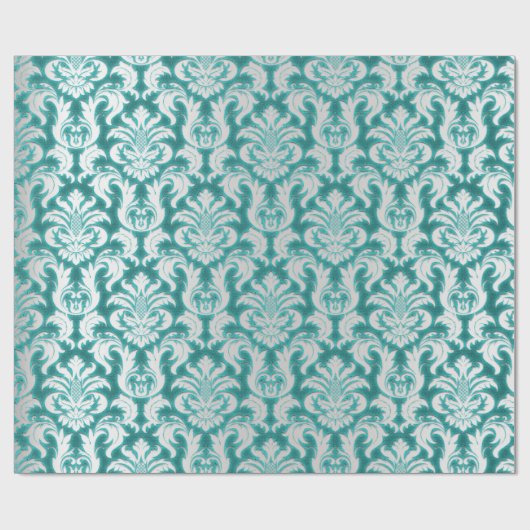 ダマスクグリッターミントシルバーグレイ王室のベルベット ラッピングペーパー (フラット)