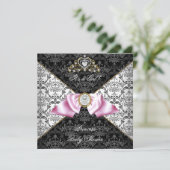 ダマスクグレイのベビーシャワーガール ブラック ピンク プリンセス 招待状 (スタンド正面)
