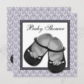 ダマスクグレーパープルラベンダーベビーシャワー招待状 招待状 (正面/裏面)