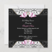 ダマスクグレーベビーシャワーガールブラックピンクプリンセス 招待状 (裏面)