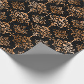 ダマスクコーラルオレンジブラックメタリック王室のフローラ ラッピングペーパー (角)