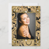 ダマスクゴールドベージュパール フォト バースデーパーティー 招待状 (裏面)