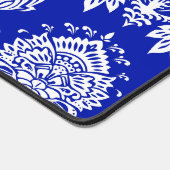 ダマスクザッフルブルーコンテンポラリーモノクロ デスクマット (コーナー)