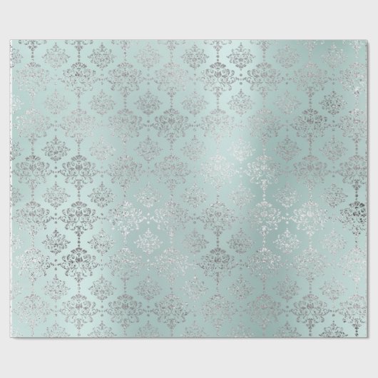ダマスクシルバーアイスアクアウォーター王室のオーナメントフォーマル ラッピングペーパー (フラット)
