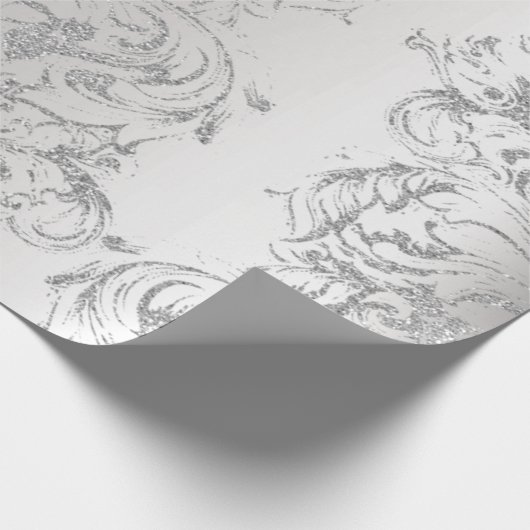 ダマスクシルバーグレイ王室のメタルアントニエッタコテージ ラッピングペーパー (角)