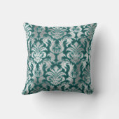 ダマスクシルバーグレー金属ティール(緑がかった色)ベルベット効果 クッション (裏面)