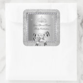 ダマスクシルバーダイアモンティアラボウハート画像 スクエアシール (バッグ)