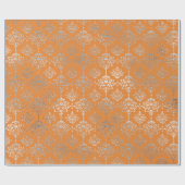 ダマスクシルバーメタリック王室のコーラルオレンジデリカット ラッピングペーパー (フラット)