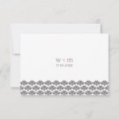 ダマスクシンプルブラック結婚ピンクの返信 出欠カード (裏面)