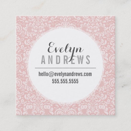 ダマスクシンプルSPOTパタークールンク淡い色のピンク灰色 スクエア名刺 (正面)