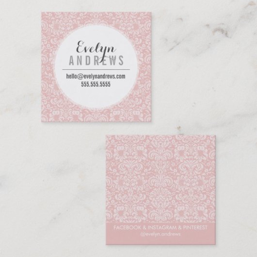 ダマスクシンプルSPOTパタークールンク淡い色のピンク灰色 スクエア名刺 (正面/裏面)