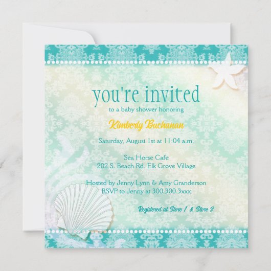 ダマスクシーホースビーチベビーシャワー 招待状 (裏面)