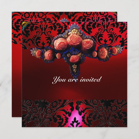 ダマスクジェムとピンクローズのモノグラム 招待状 (正面/裏面)