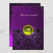 ダマスクジェムストーンモノグラムイエローパープル 招待状 (正面/裏面)