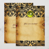 ダマスクジェムストーンモノグラム パーチメント黄色 招待状 (正面/裏面)