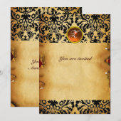 ダマスクジェムストーンモノグラム パーチメント オレンジ 招待状 (正面/裏面)