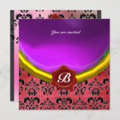 ダマスクジェムストーンモノグラム　パープルバイオレットシルク 招待状 (正面/裏面)