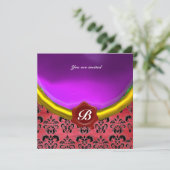 ダマスクジェムストーンモノグラム　パープルバイオレットシルク 招待状 (スタンド正面)