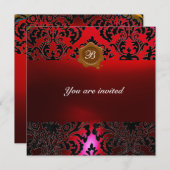 ダマスクジェムストーンモノグラム ワインレッドのワックスシール 招待状 (正面/裏面)