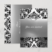 ダマスクジェムストーンモノグラム 白 招待状 (正面/裏面)