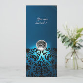 ダマスクジェムストーンモノグラム 白 青 ティール 招待状 (スタンド正面)
