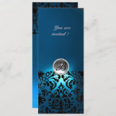 ダマスクジェムストーンモノグラム 白 青 ティール 招待状 (正面/裏面)