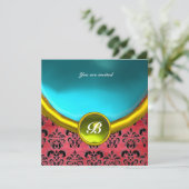 ダマスクジェムストーンモノグラム 紫のシルク 青 招待状 (スタンド正面)