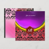 ダマスクジェムストーンモノグラム 紫 ヴィオレット シルク 招待状 (正面/裏面)