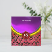 ダマスクジェムストーンモノグラム 紫 ヴィオレット シルク 招待状 (スタンド正面)