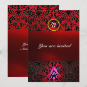 ダマスクジェムストーンモノグラム 赤バーガンディ 招待状 (正面/裏面)
