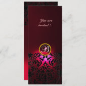 ダマスクジェムストーンモノグラム 赤 ワインレッド 招待状 (正面/裏面)