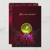 ダマスクジェムストーン モノグラム イエロー ルビー レッド バーガンディ 招待状 (正面/裏面)