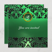 ダマスクジェムストーン モノグラム グリーンジェイド 招待状 (正面/裏面)