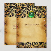 ダマスクジェムストーン モノグラム パーチメント 緑 招待状 (正面/裏面)
